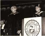 1988 CBR Commencement: Sisters Mahoney and Fidelis at podium by College of Boca Raton